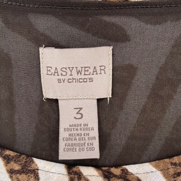 Chicos Top Womens 3 US Extra Large Brown Animal Print Easywear 3/4 Sleeve Knit - Picture 5 of 10